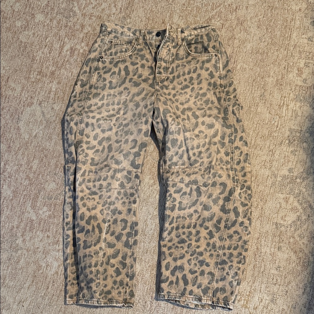 Free People Leopard/Cheetah Barrel Jeans